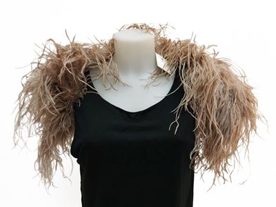 Coprispalle e manicotti in marabu beige, fodera in lana