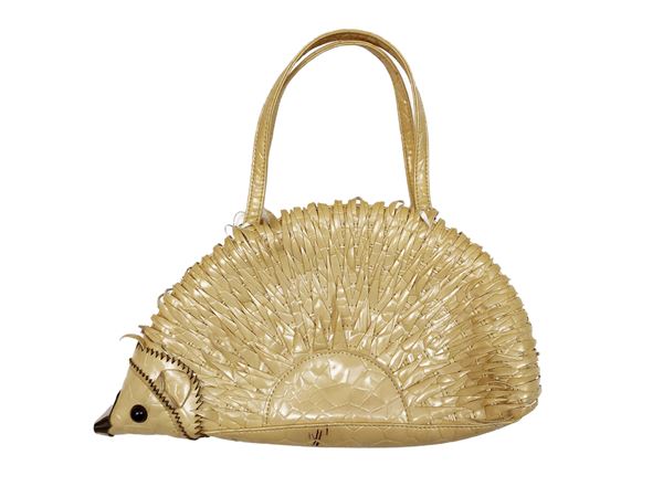 Borsa animalier in vernice beige