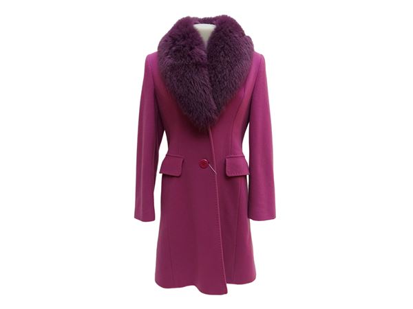 Purple wool coat with fox collar
