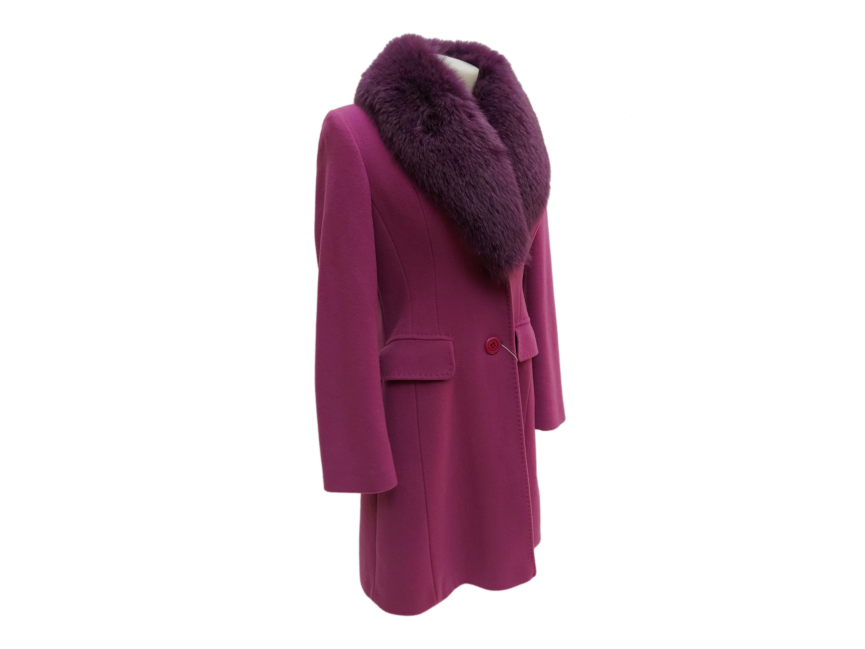 Diana Gallesi, Cappotto monopetto in lana viola con collo in volpe