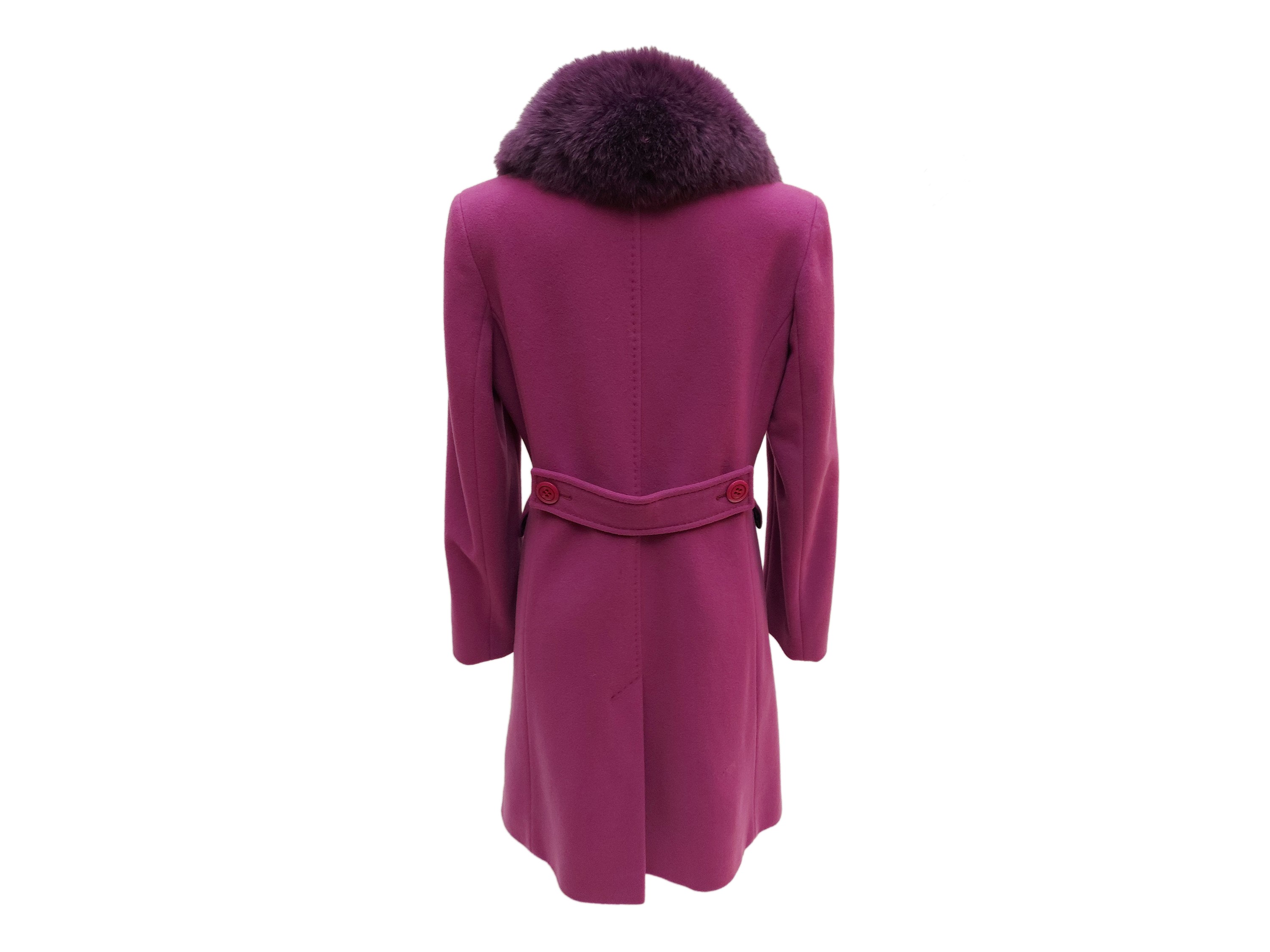 Diana Gallesi, Cappotto monopetto in lana viola con collo in volpe