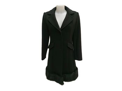 Roccobarocco, Cappotto in lana nero con bordura in volpe