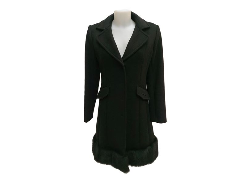 Roccobarocco, Cappotto in lana nero con bordura in volpe