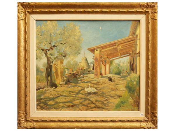 Alfredo Bonciani : Red shed in Settignano  - Auction Light of Tuscany: Masters of the Twentieth Century - Maison Bibelot - Casa d'Aste Firenze - Milano