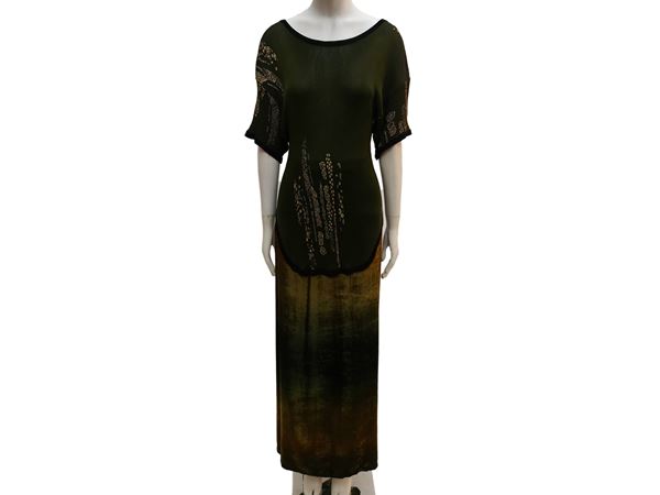 Skirt and shirt set in shades of green