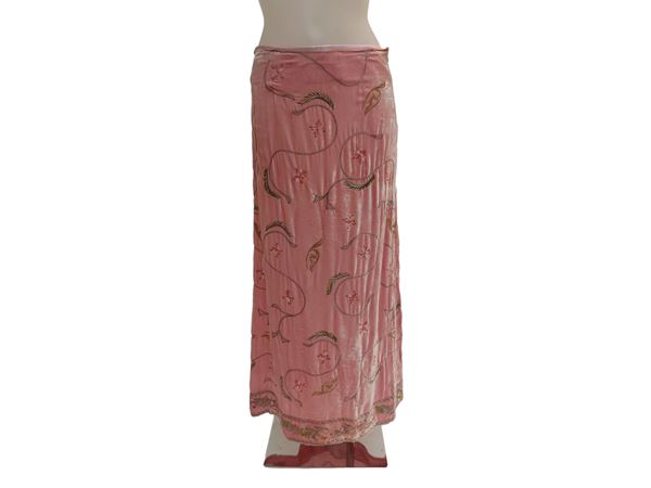 Scervino - Pink velvet midi skirt
