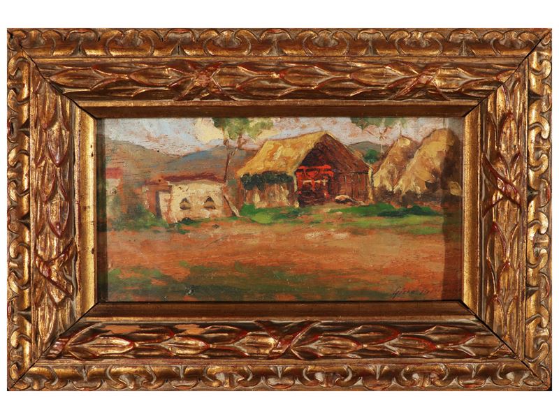 Gino Tommasi - Scorcio di campagna, olio su tavoletta