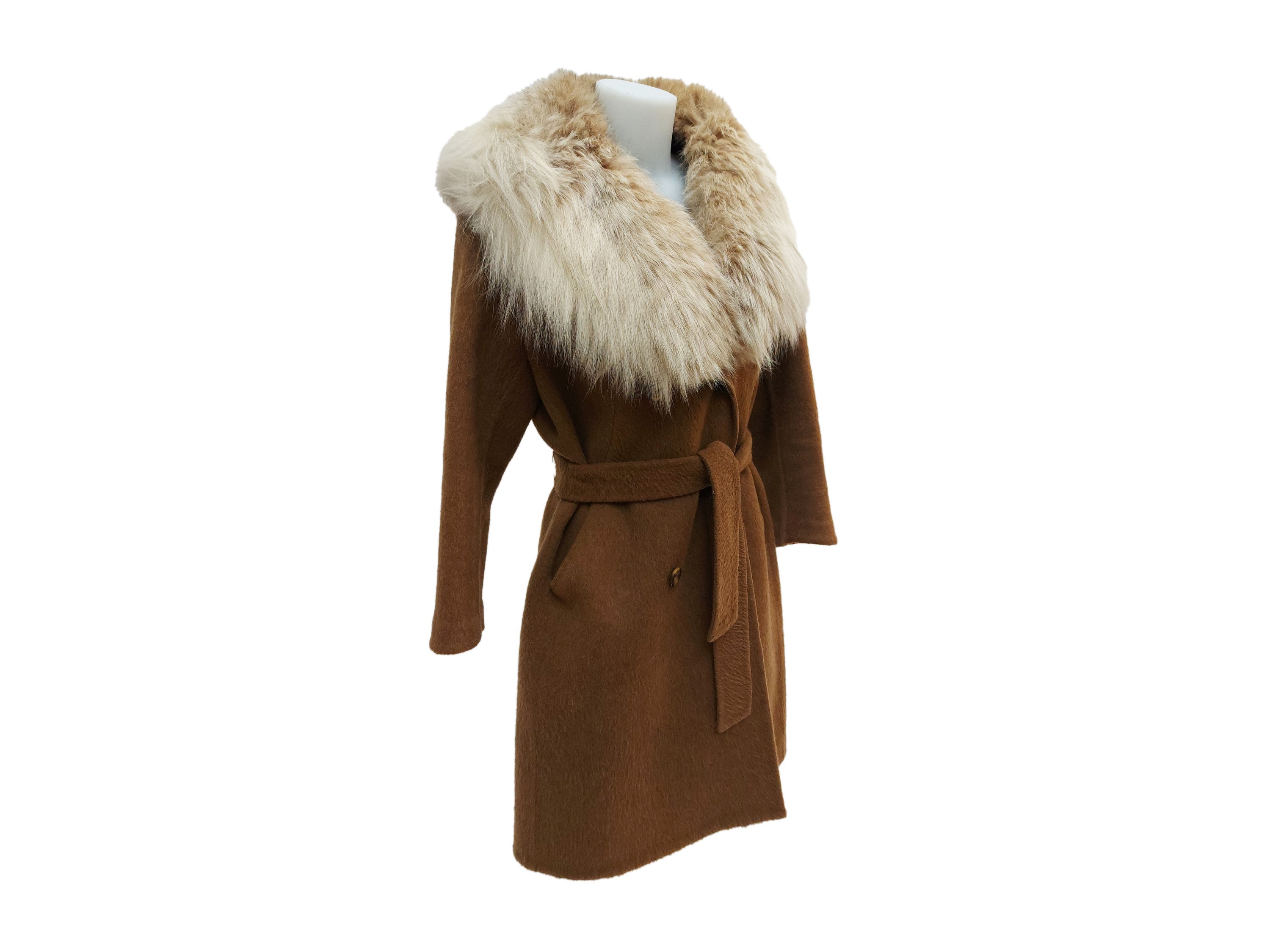 Cappotto in Lana Color Biscotto con Collo in Lince