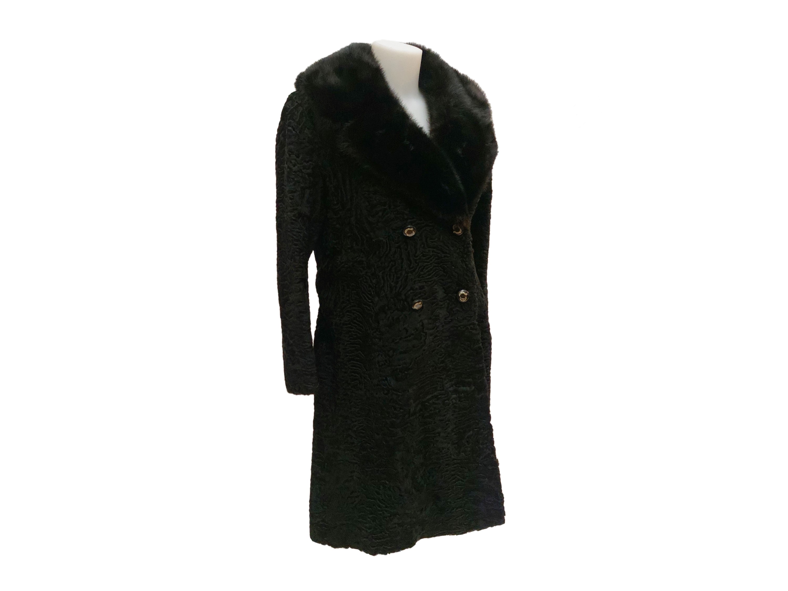 Cappotto in Pelliccia di Astrakan Nero con Collo in Visone