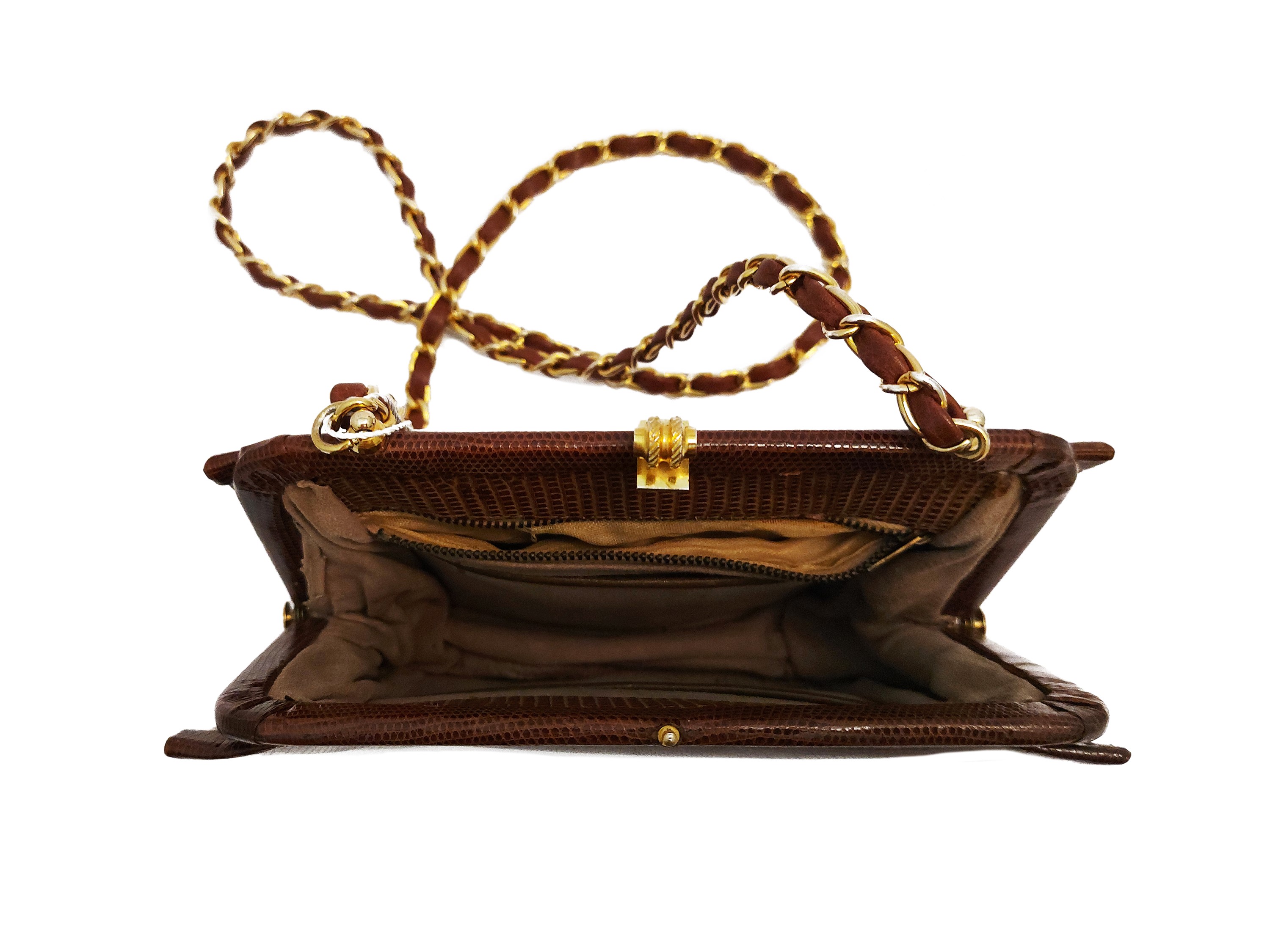 Borsetta a tracolla in lucertola cognac, Anni '50/'60