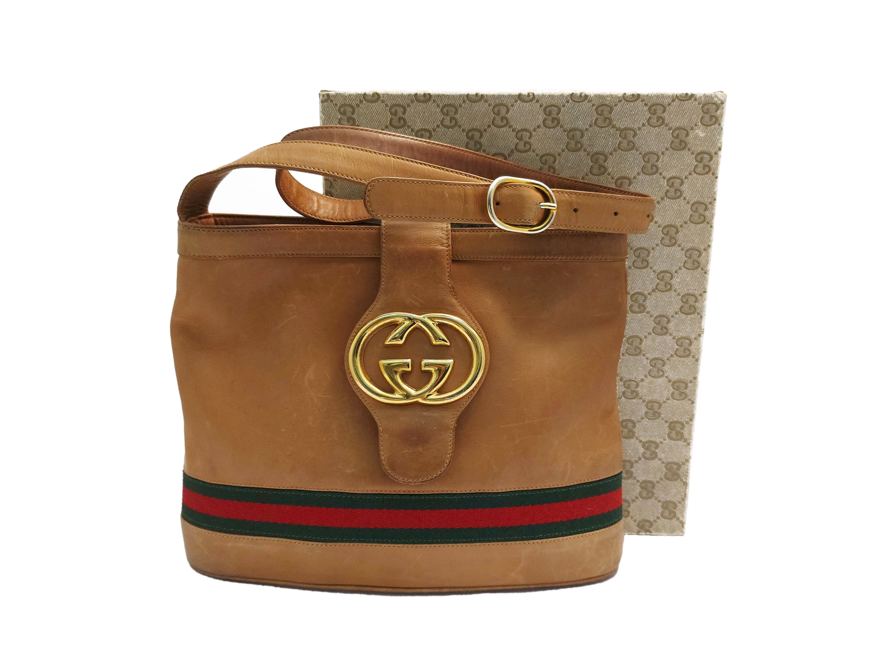 Gucci, Borsa a secchiello in cuoio grasso beige, Anni Settanta