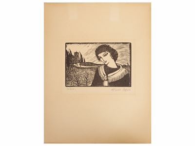 Mattino - Il fiore. Figura femminile e gigli, tre xilografie