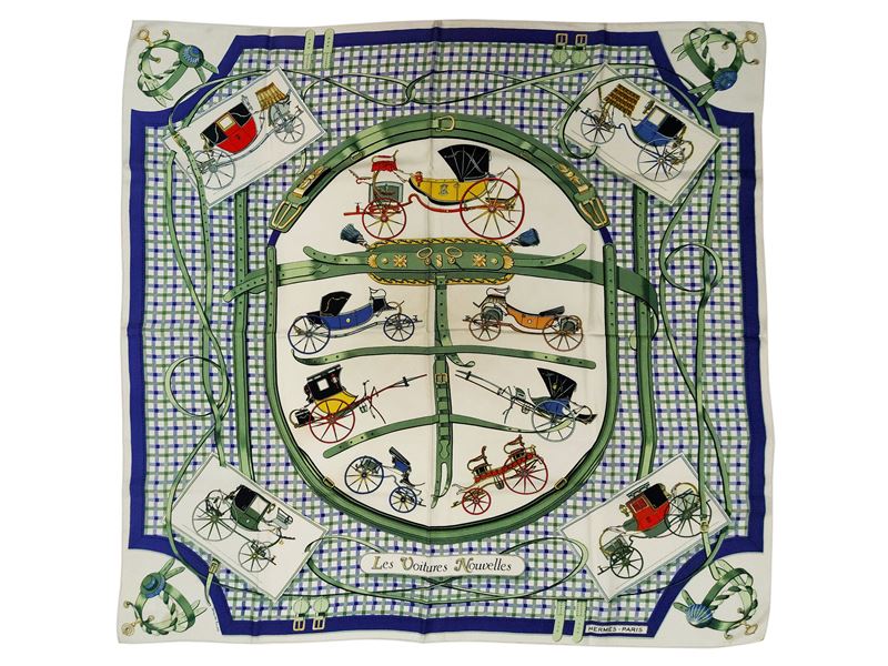 Hermès - Foulard in seta "Les voitures Nouvelles"