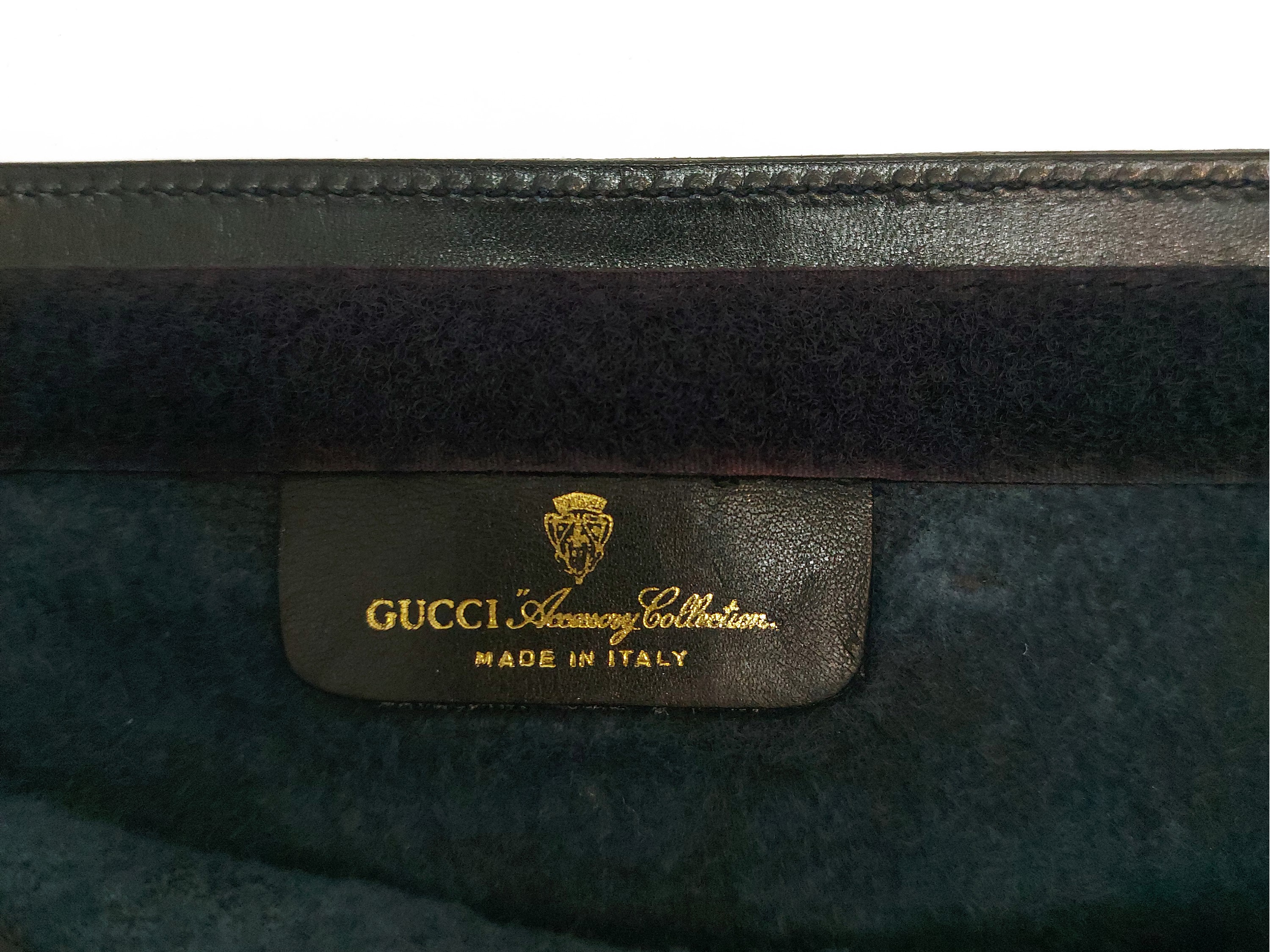 Gucci, Trousse in tela monogram e pelle blu con chiusura in velcro