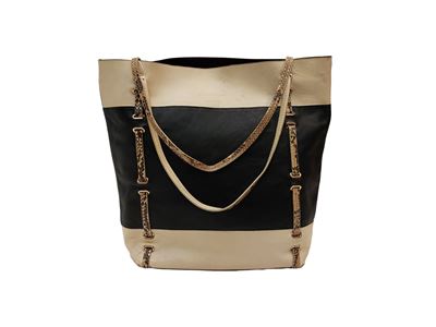 Salvatore Ferragamo, Shopper in pelle bicolore con maniglie in pitone naturale