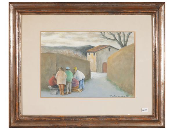 Giocatori di bocce in un paesaggio 1974