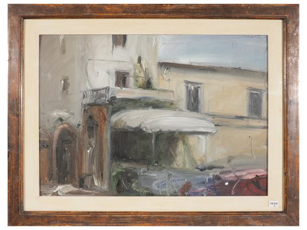 Folco Chiti Batelli : Un angolo nella piazza dell'Impruneta 1991  - Auction Light of Tuscany. Masters of the Twentieth Century - Maison Bibelot - Casa d'Aste Firenze - Milano