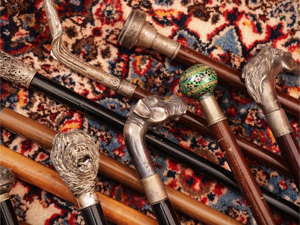 Collection of ten vintage walking sticks