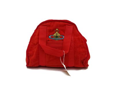 Vivienne Westwood, Borsetta a mano in ciniglia rossa con fodera in tessuto nero