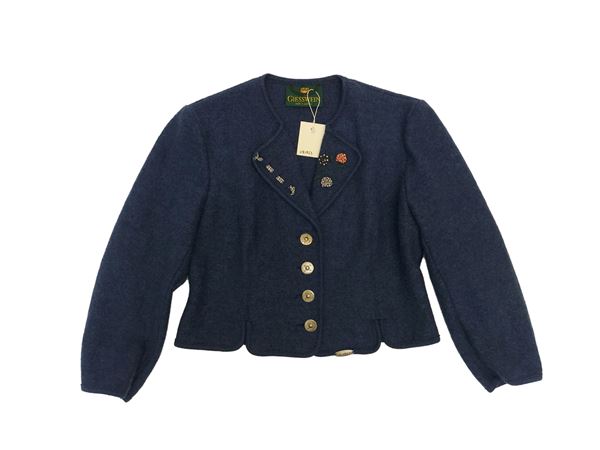 Tyrolean jacket in blue pure virgin wool