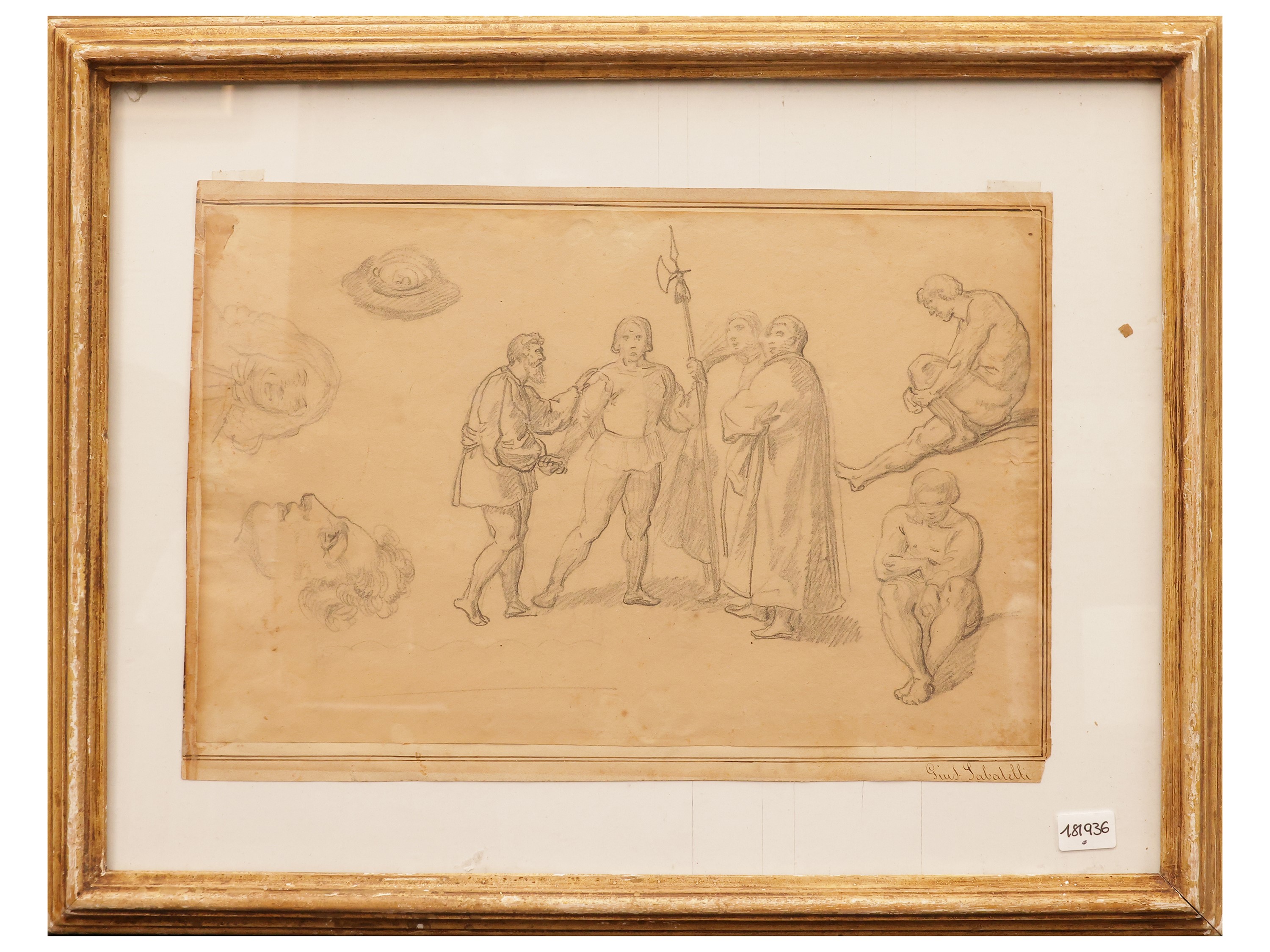 Diverse opere su carta, studi e disegni a matita e china, XIX secolo