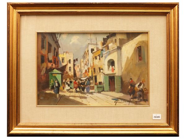 Felice Giordano - Scorcio di strada con figure