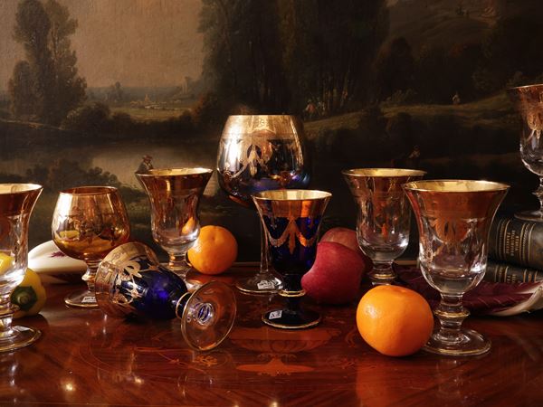 Series of crystal glasses with gold rim