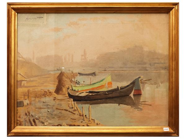 Antonio Mario Aspettati - Barconi sull'Arno