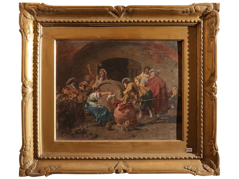 Da Francesco Vinea - Interno di taverna con personaggi, olio su tavoletta