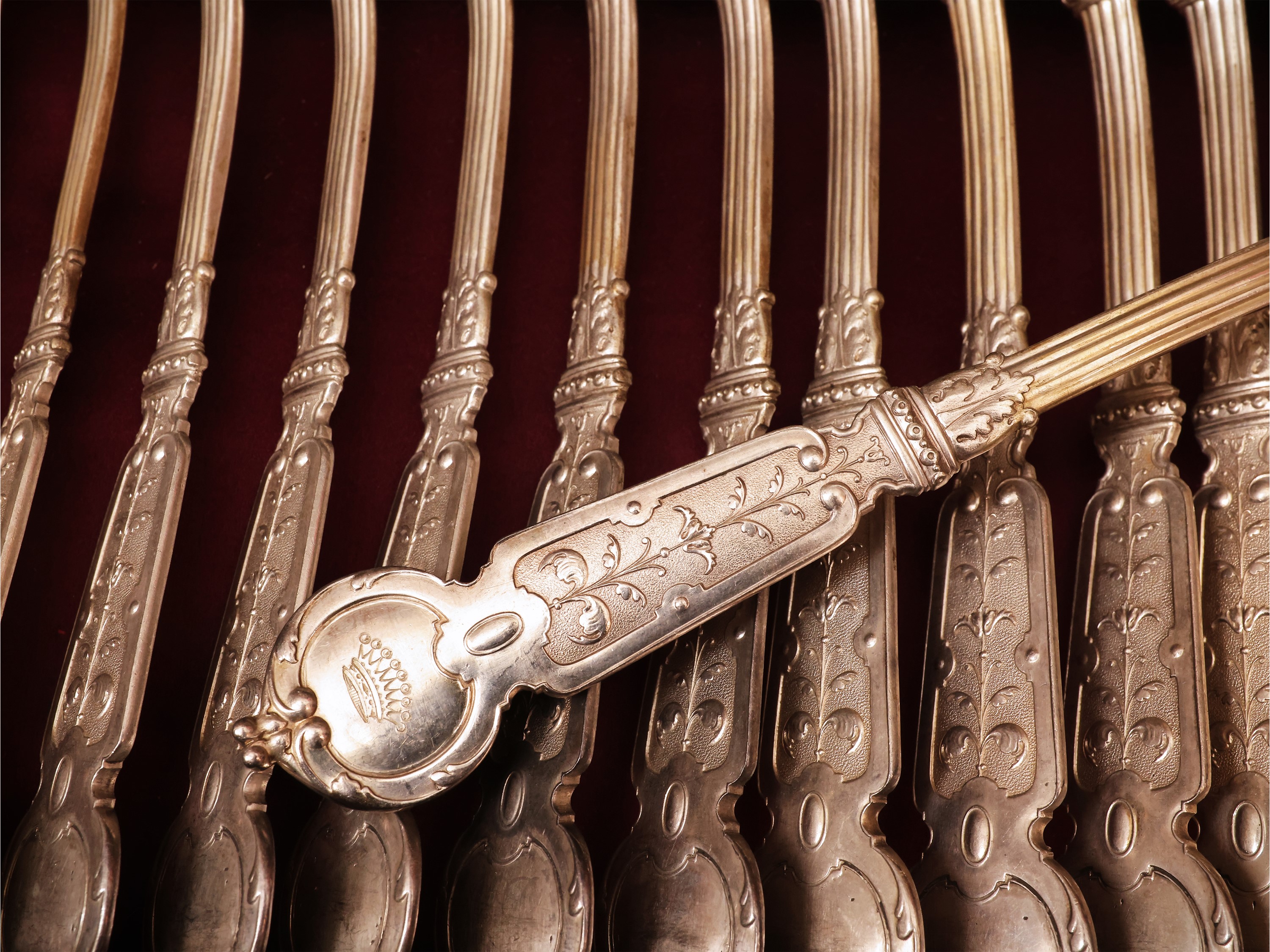 Importante servizio di posate in argento vermeil, Lazarus Posen