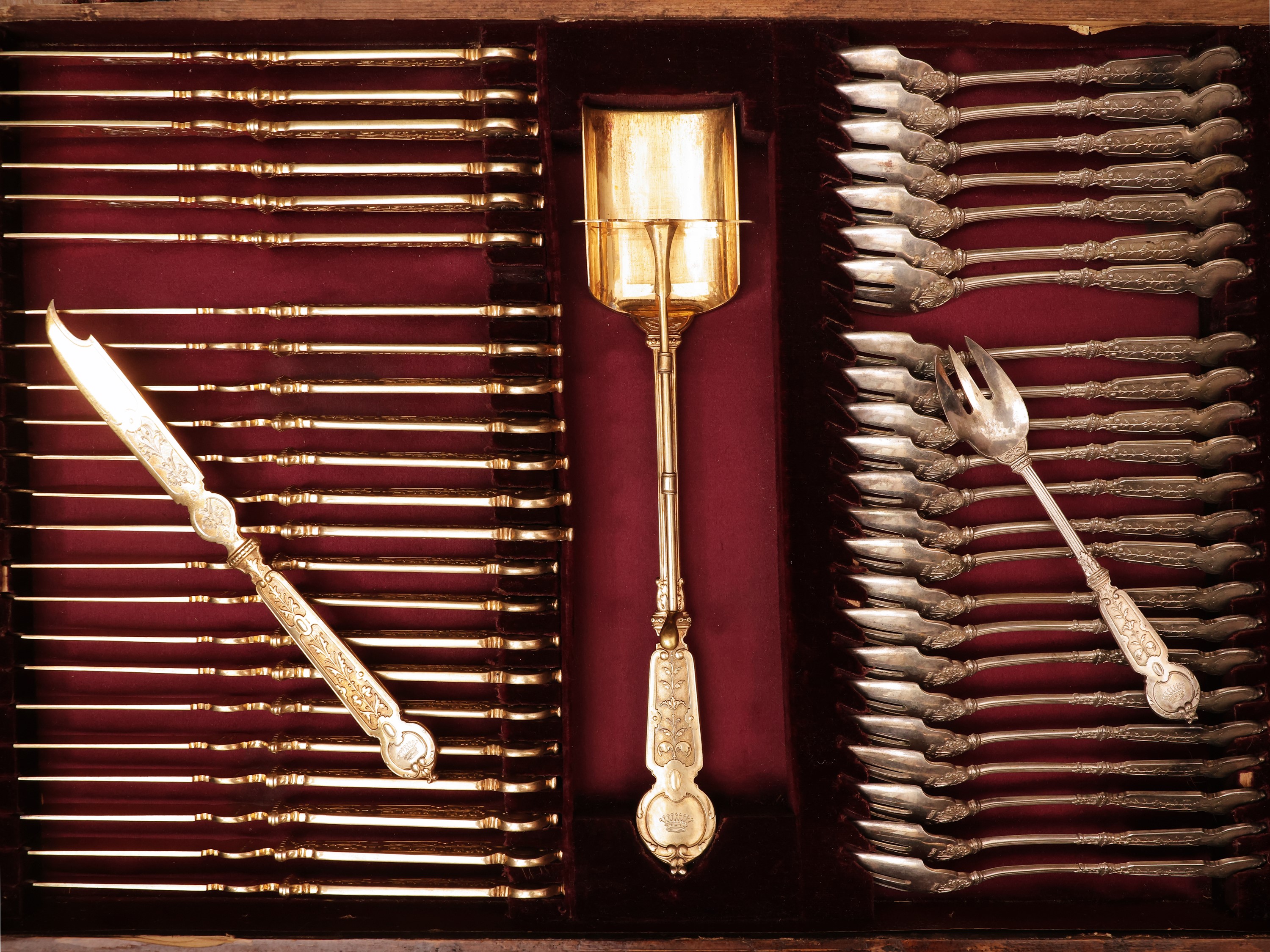 Importante servizio di posate in argento vermeil, Lazarus Posen