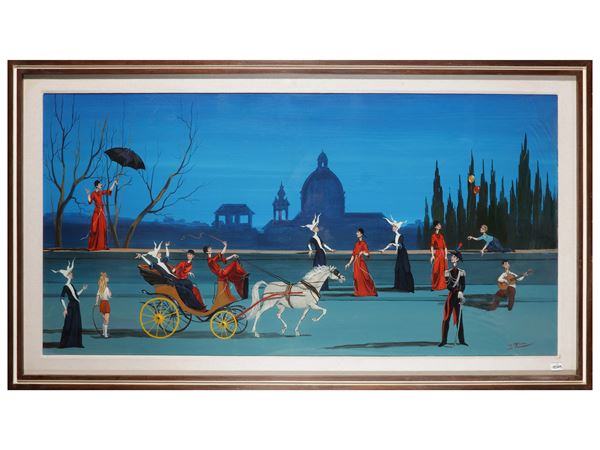 Mario D'Elia : Personaggi in strada  - Asta Luce di Toscana: Maestri del Novecento - Maison Bibelot - Casa d'Aste Firenze - Milano