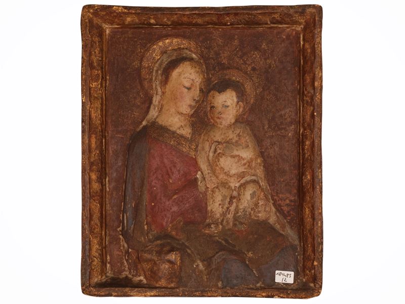 Da Antonio Rossellino - Madonna con Bambino, placca a bassorilievo in cartapesta