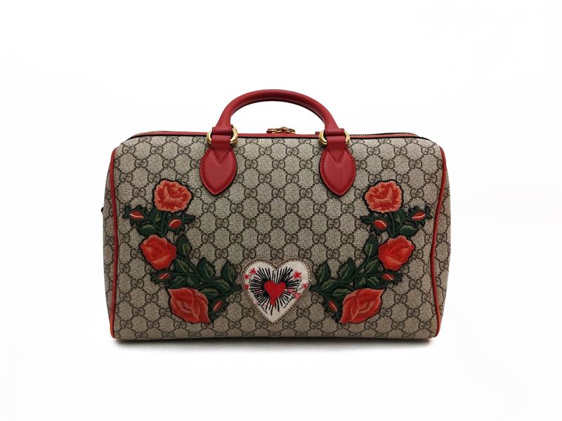 Gucci - Bauletto Boston in tela monogram GG supreme e pelle rossa