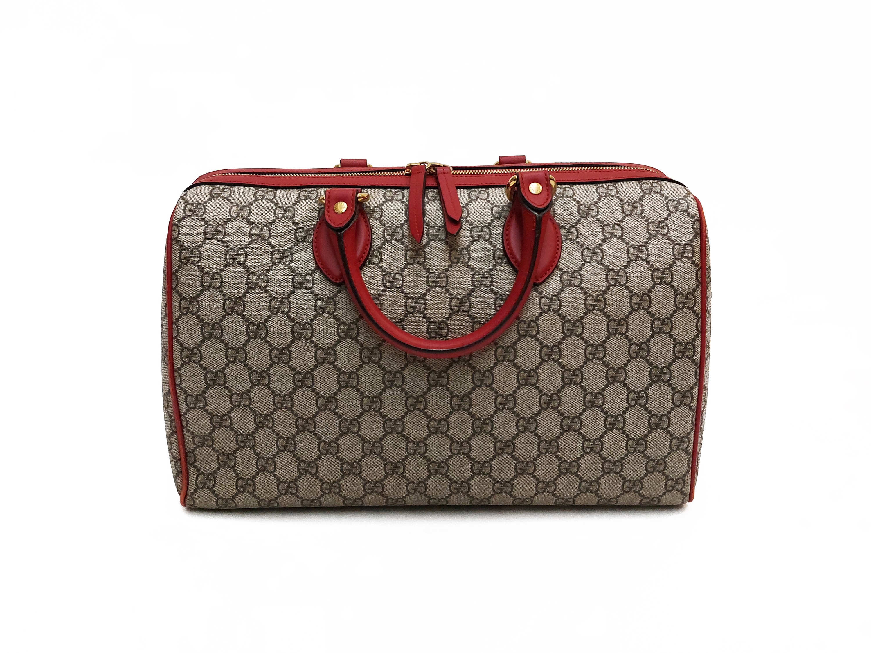 Gucci - Bauletto Boston in tela monogram GG supreme e pelle rossa