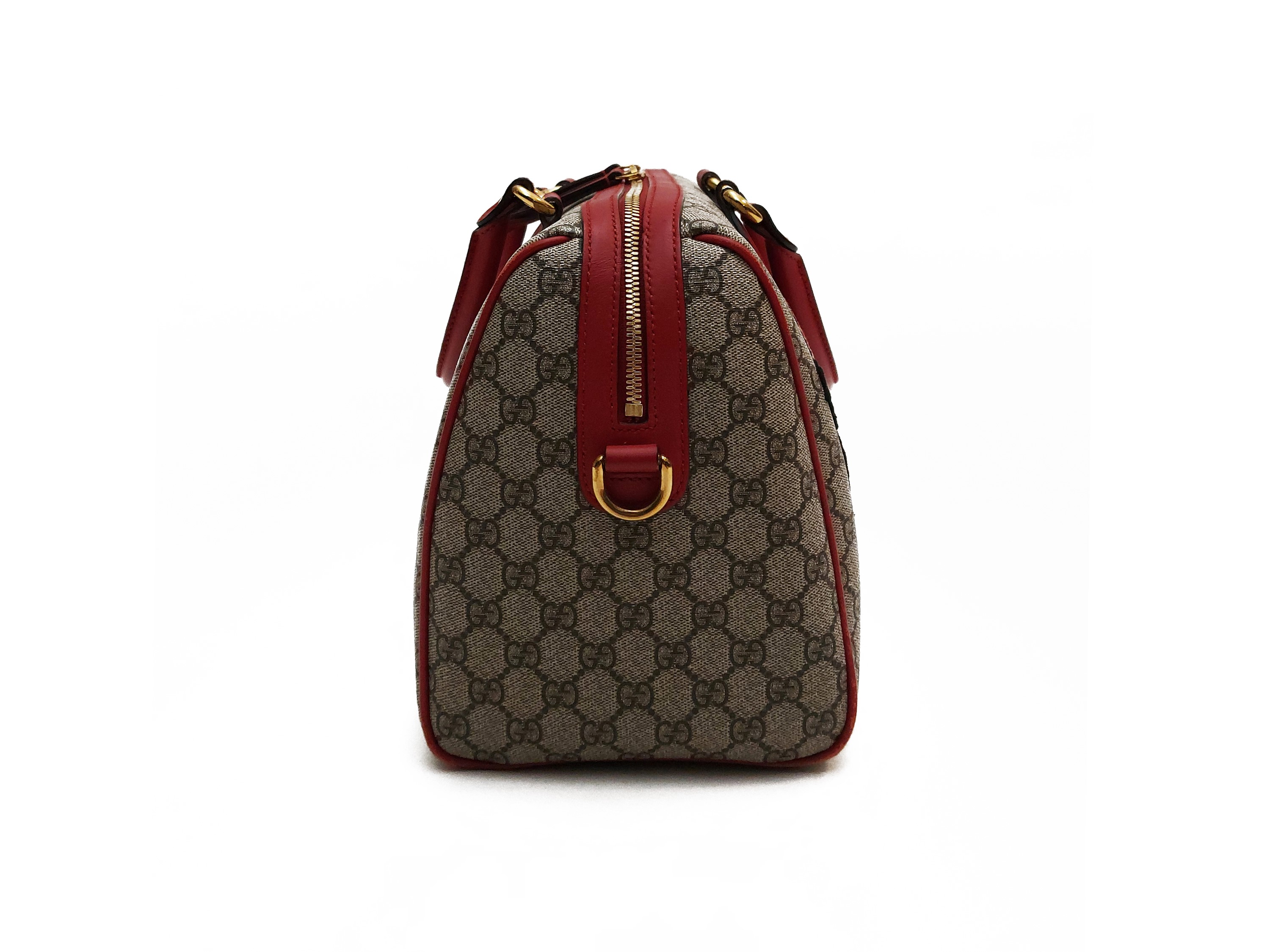 Gucci - Bauletto Boston in tela monogram GG supreme e pelle rossa
