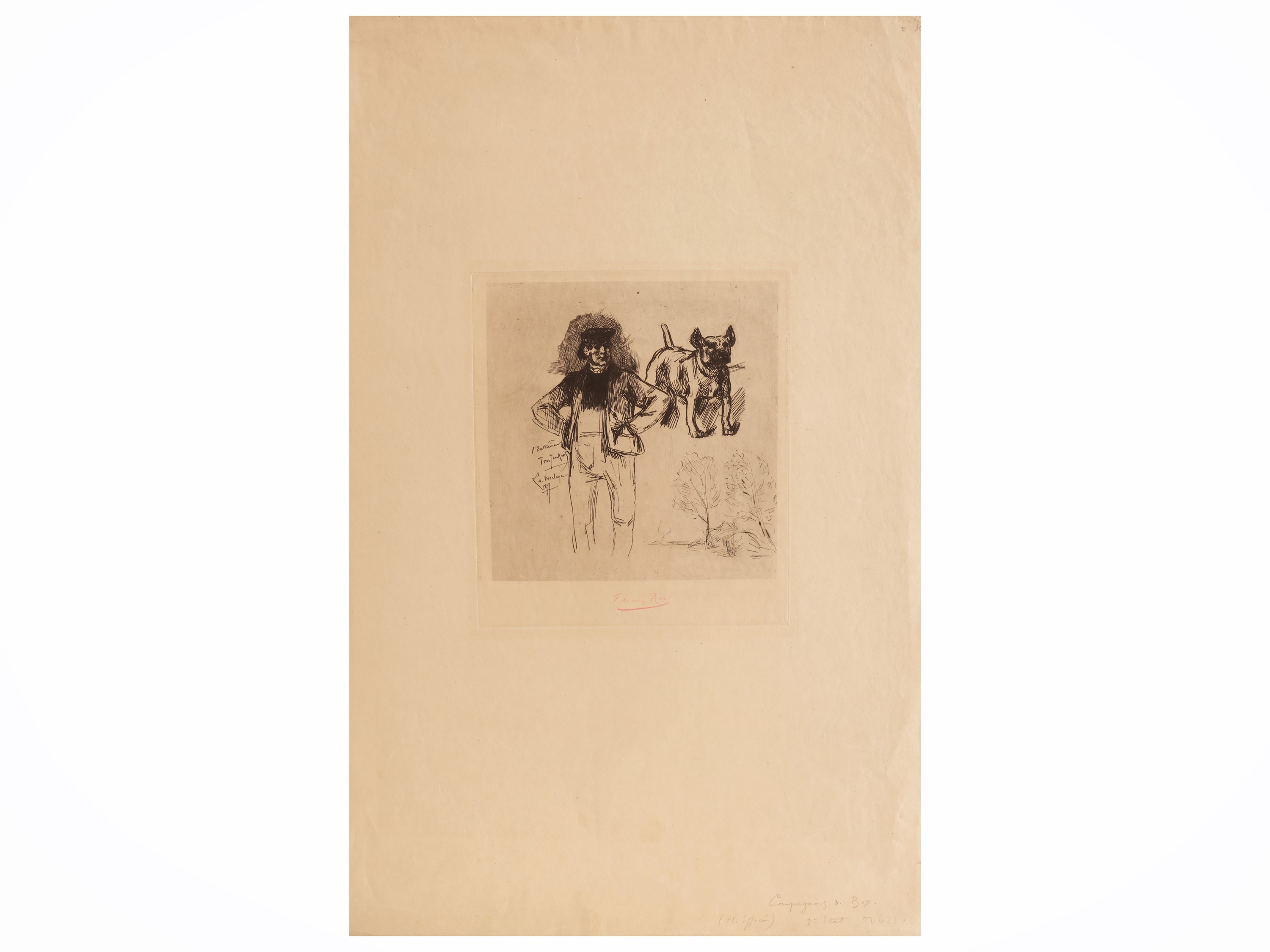 Francois Bonvin, Suonatore di chitarra; Félicien Rops, Compagnos de box (due incisioni, XIX secol...