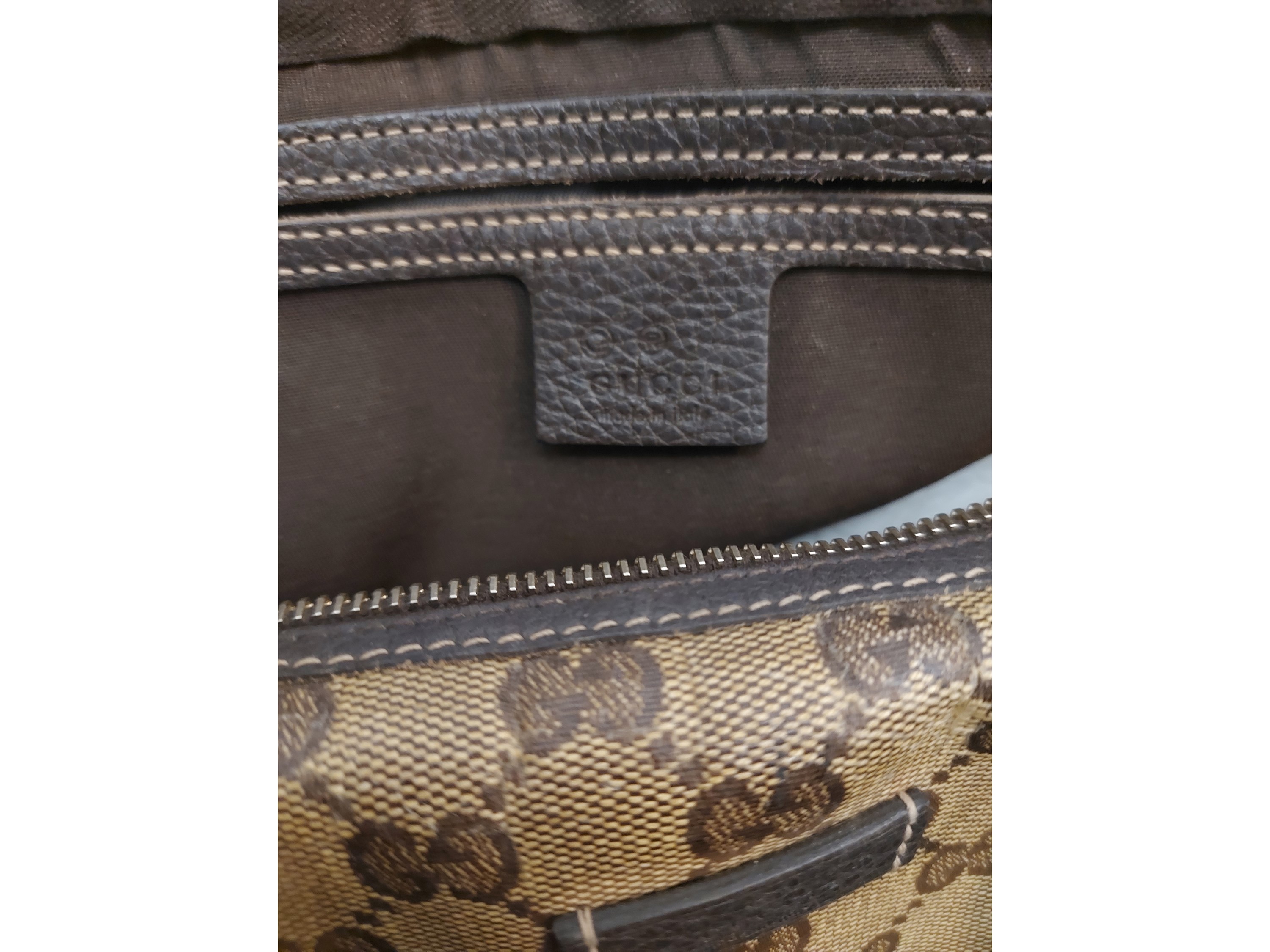 Gucci, Bauletto Boston in tela monogram GG crystal marrone con finiture in pelle di cinghiale
