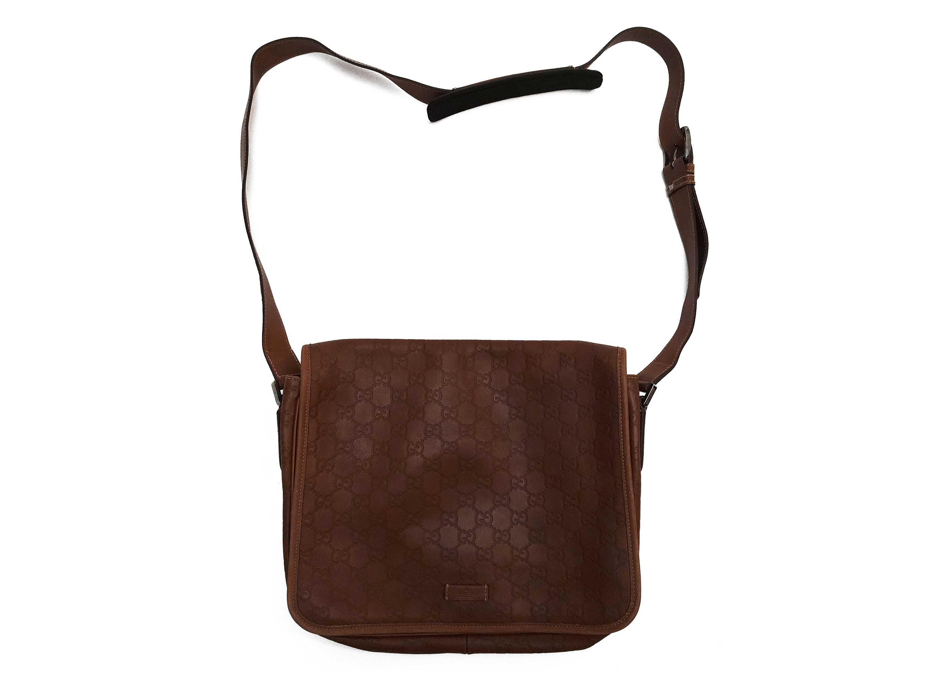 Gucci, Cartella in pelle Guccissima nocciola con tracolla