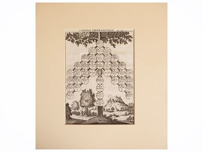 Albero genealogico, incisione del XVIII secolo (Venezia, Stamperia Baglioni, 1720)