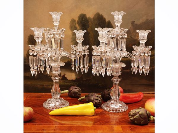 Coppia di candelabri in vetro pressato, Baccarat