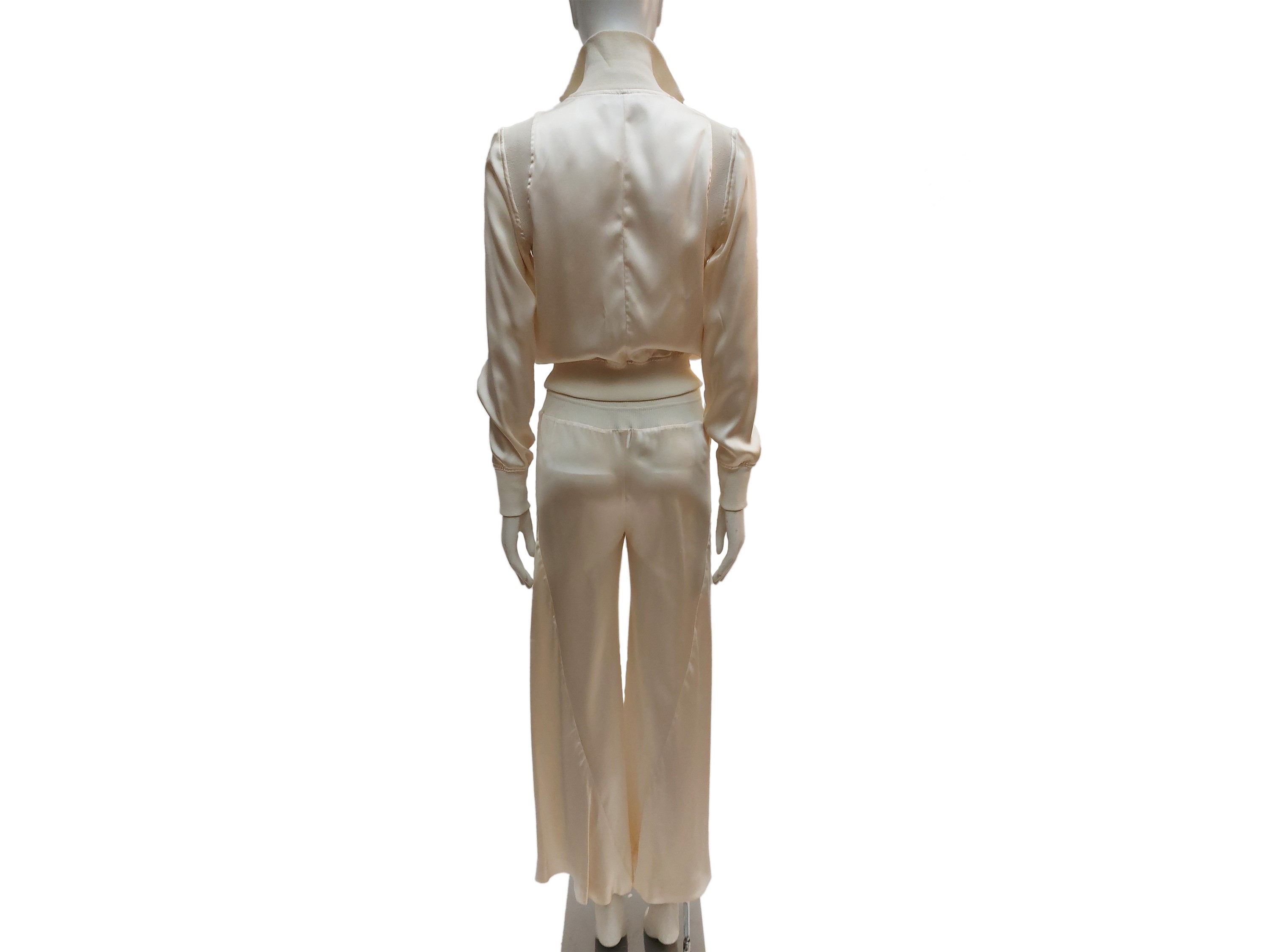 Blumarine, Completo casual in raso di seta color panna, tg 42