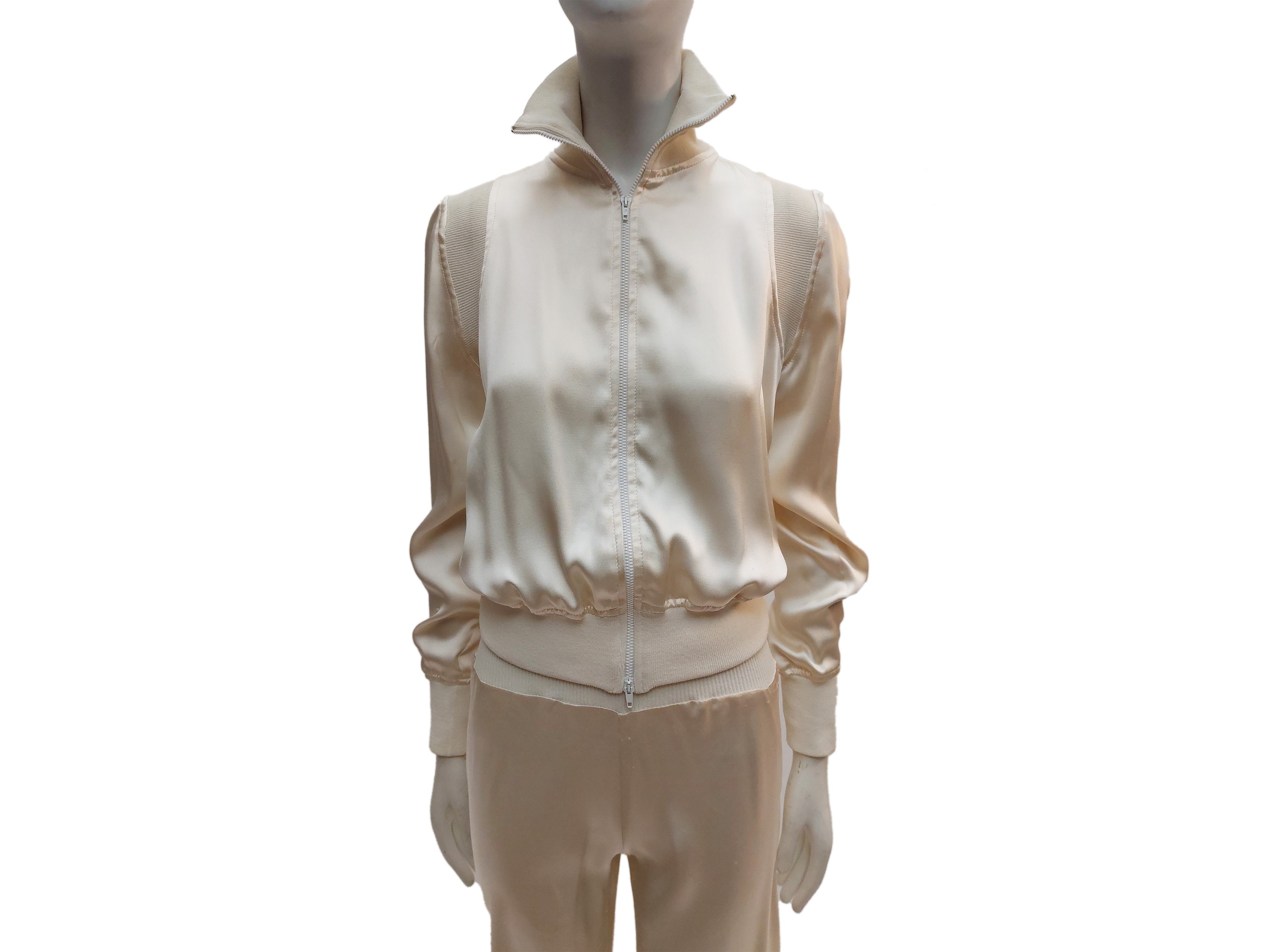 Blumarine, Completo casual in raso di seta color panna, tg 42