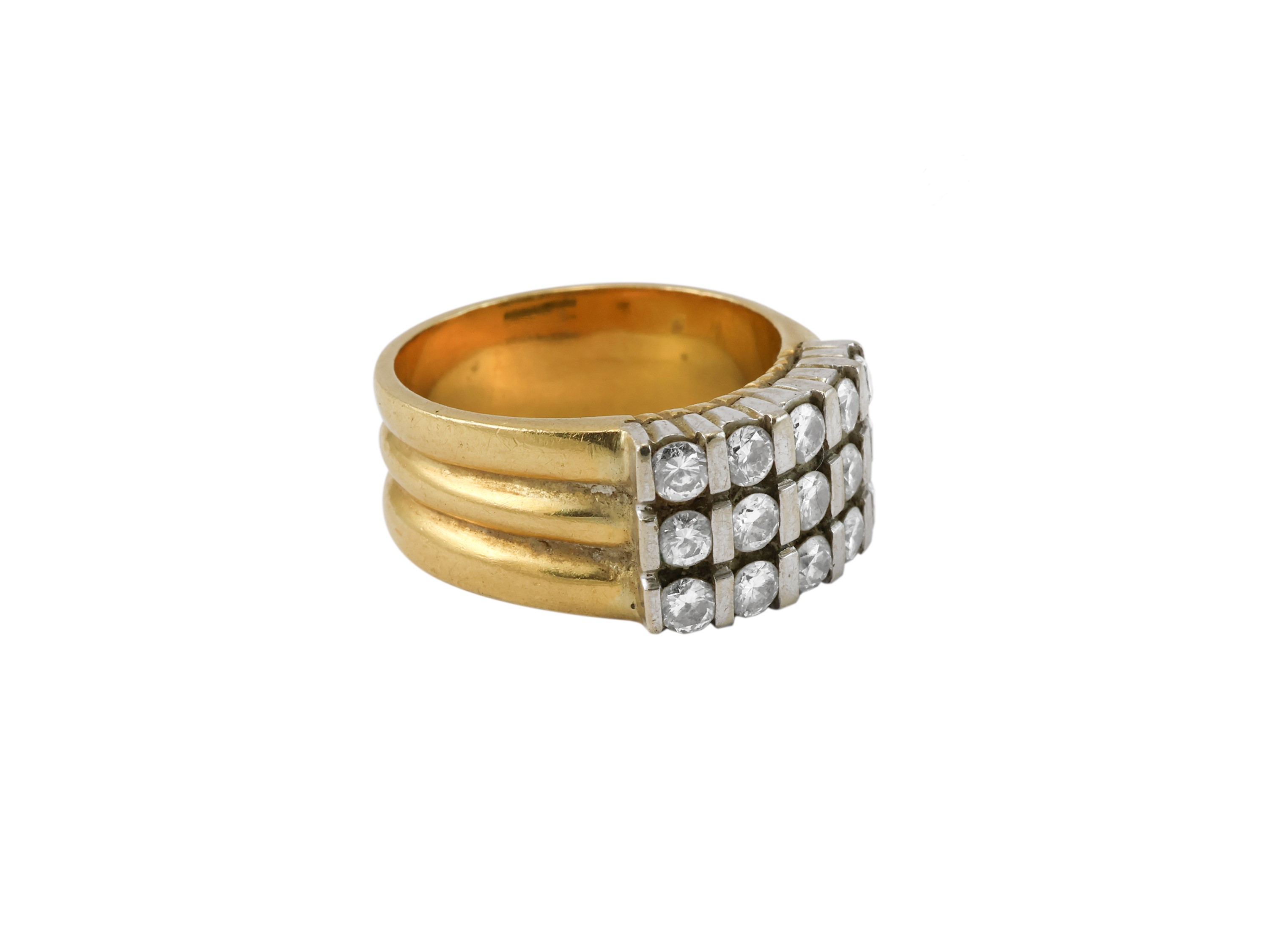 Anello in oro giallo, oro bianco e diamanti