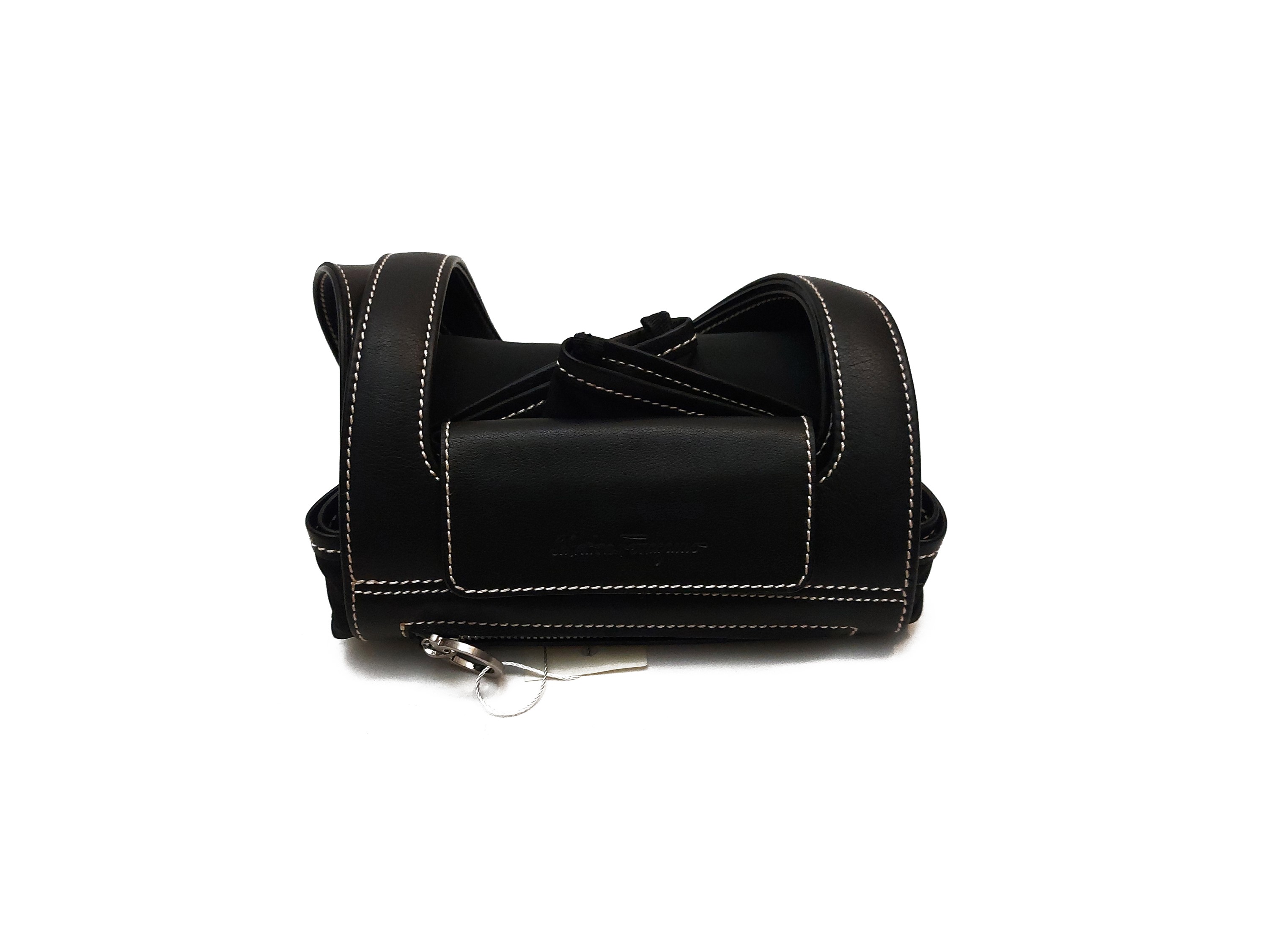 Salvatore Ferragamo, Shopper da viaggio in nylon e pelle nera, h 40x46 cm