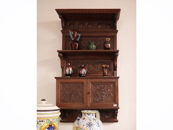 Pair of hanging bookcases in walnut
