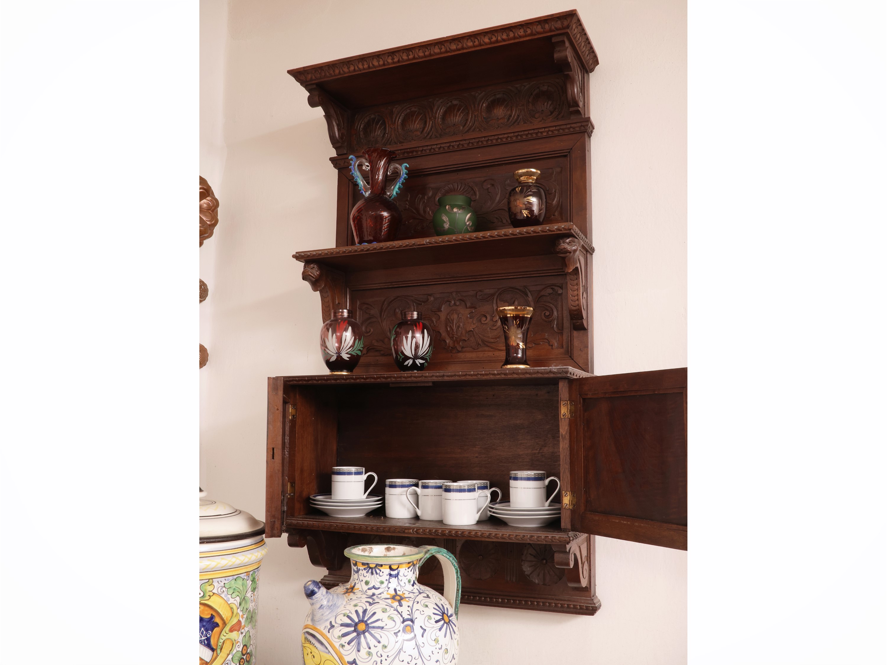 Coppia di Etagere-libreria Pensili in Noce