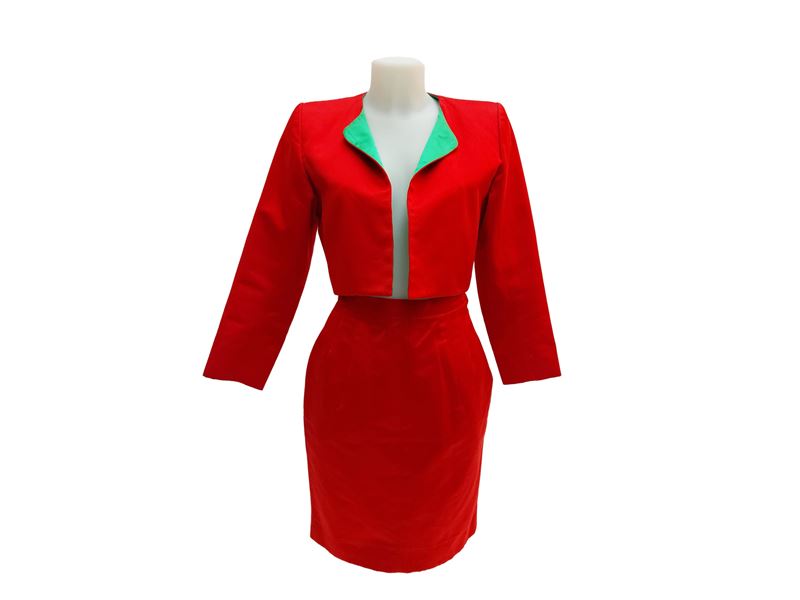 Yves Saint Laurent Rive gauche - Tailleur in raso di seta rossa