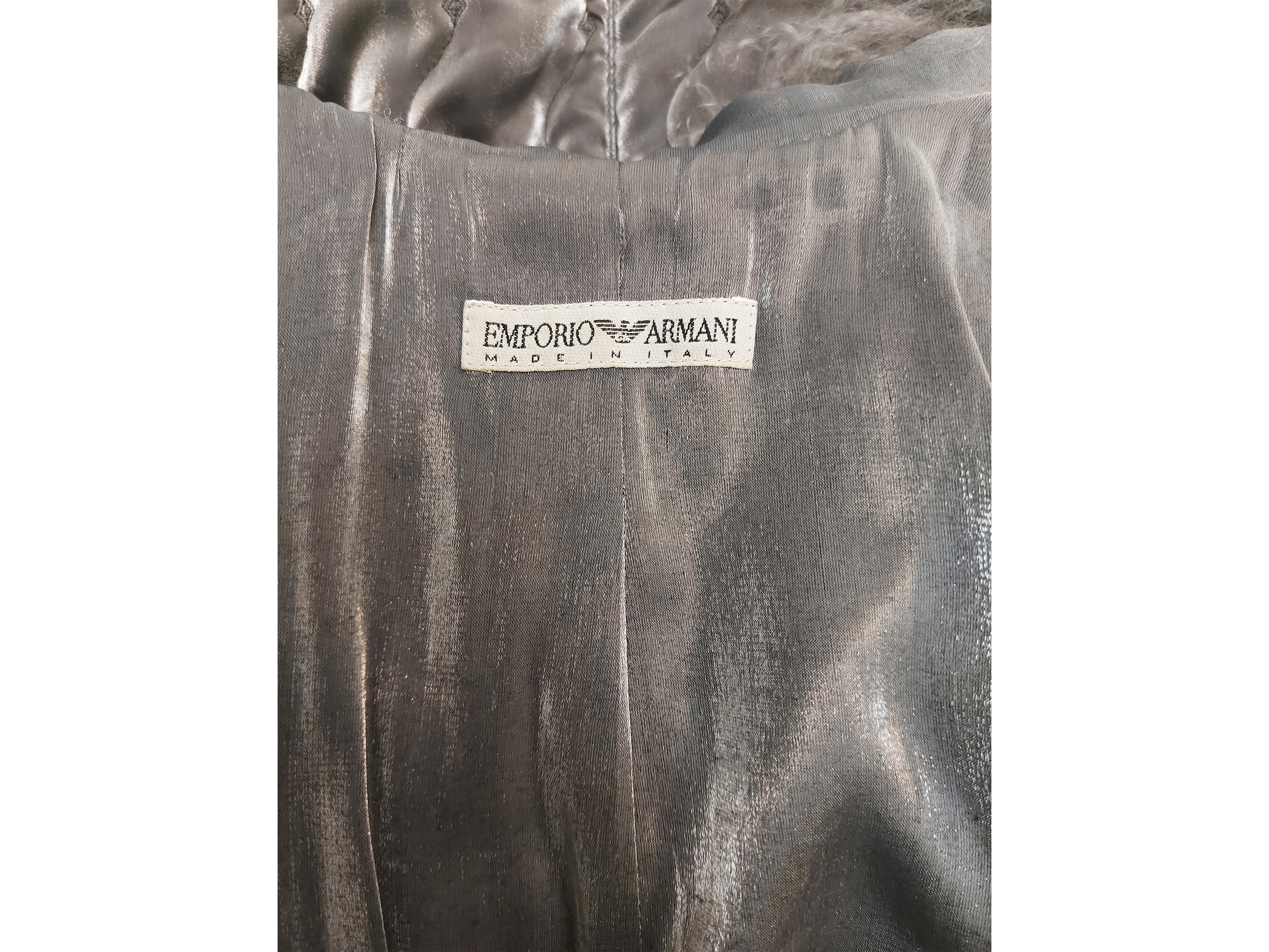 Emporio Armani, Cappotto trapuntato in argento con pelliccia