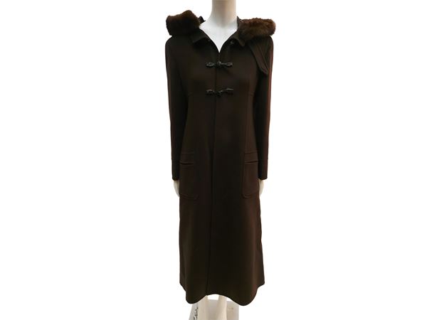 Valentino - Brown cashmere midi coat with fur